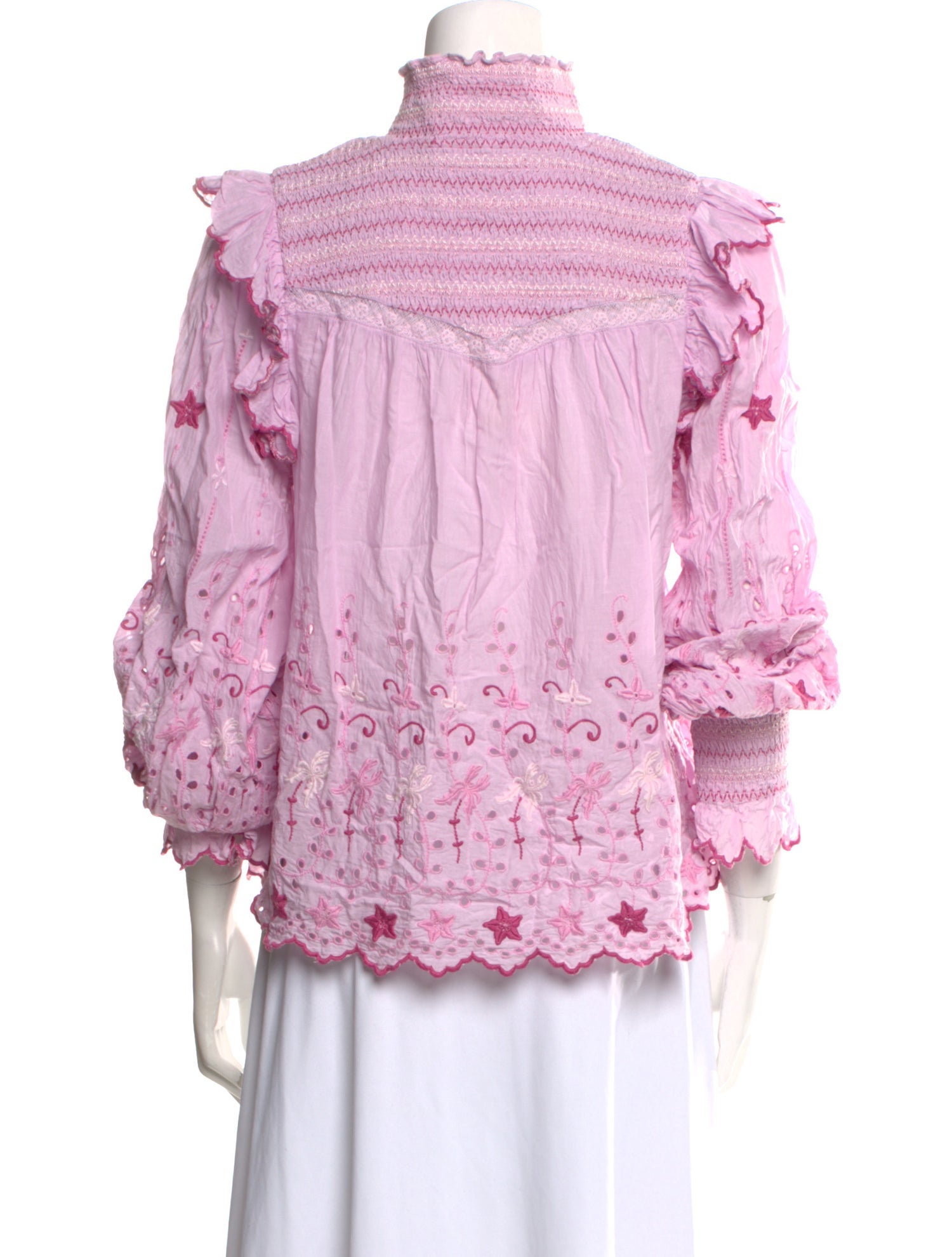 LoveShackFancy Mock Neck Long Sleeve Blouse
